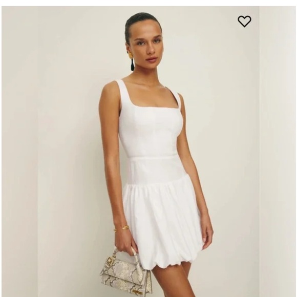 Reformation Delia Line  White Mini Dress Bubble Hem 8 - Picture 6 of 6
